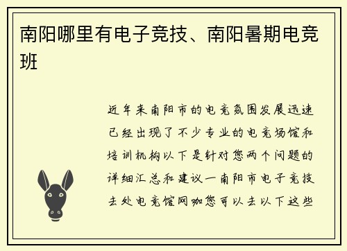 南阳哪里有电子竞技、南阳暑期电竞班