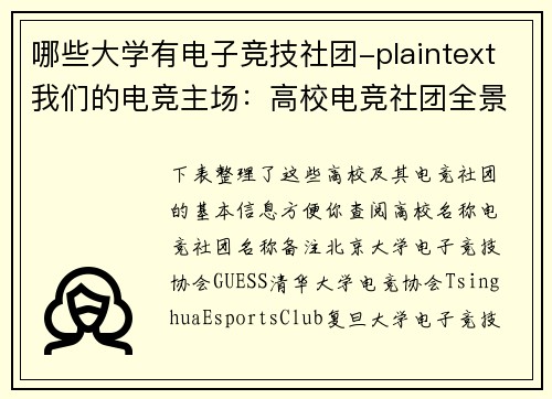 哪些大学有电子竞技社团-plaintext我们的电竞主场：高校电竞社团全景扫描